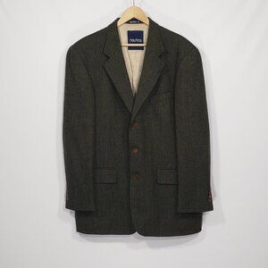 Nautica  Olive Green & Black Wool Blazer Sport Coat  Men's 44L  3 button